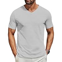 T-Shirt pour Homme à Manches Courtes Col en V Classique Décontracté T-Shirt Basique pour l'Été (FR/ES, Alpha/Lettres, L, Taille Normale, Taille Normale, Grey)