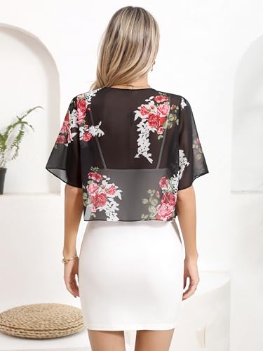 Image of Missufe Women's Short Sleeve Summer Cropped Shrugs Sheer Lightweight Chiffon Bolero Cardigans