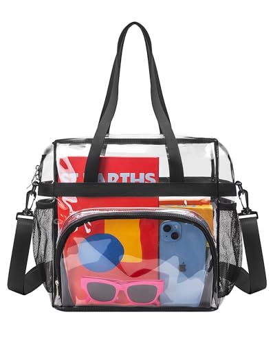 Lyingflat Clear Bag for Stadium Events 12x12x6 Clear Tote Bag with Large Front Pocket Removable Strap for Work Sports Concert