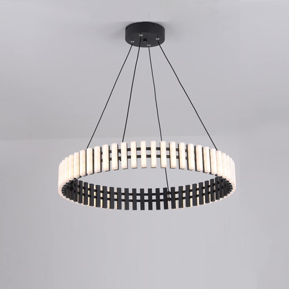ZHSHYS Żyrandol do salonu Okrągłe, atmosferyczne żyrandole LED do baru, restauracji 2 pierścienie 丨 Czarno-biała wisząca Możliwość przyciemniania Wiszą oprawy oświetleniowe Luksusowa (ściemnianie