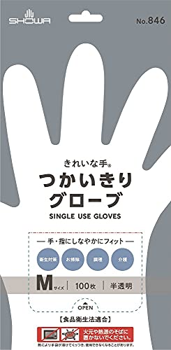 ショーワグローブ  No.846 きれいな手 つかいきりグローブ 100枚入 半透明 Mサイズ 1函