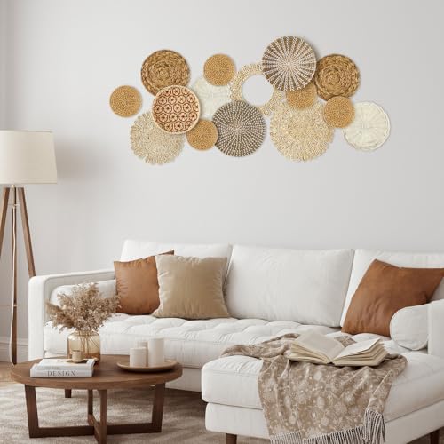 Xuhal 15 Pcs Boho Wall Basket Decor Handcrafted Seagrass Woven Wall Basket Rustic Round Woven Hanging Art for Home Farmhouse Kitchen Table Living Room(Fresh Style) - Image 6