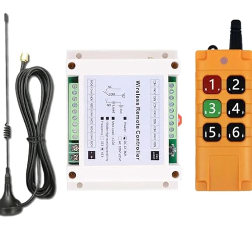 DC12V 24V 36V 6CH 433M RF Wireless Remote Control Switch Radio Receiver Module 10A Relay Industrial+3M Antenna（1 * 300m Transmitter）