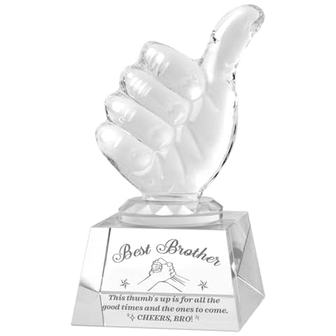 QIANCHANG Crystal Award Trophy with Thumbs Up, Best Brother Gift from Sister, Hand Gesture Sculptures and Statues, Glass Paperweight Gifts for Brother Adult Friend Birthday Cover