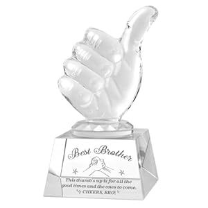 Best Brother Birthday Gifts, Personalized Crystal Glass Award Trophy, Thumbs Up Statue Gift for Older Brother Adult from Sister