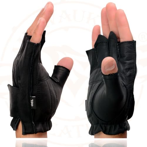 Image of Milwaukee Leather SH198 Men's Black Flame Embroidered Fingerless Gloves with Gel Palm | Padded Comfort; Vibration Relief; Flame Embroidery