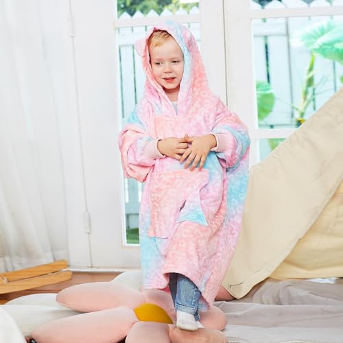 Image of Catalonia Oversized Blanket Hoodie Sweatshirt, Fleece Pullover with Large Front Pocket, for Adults Men Women, Cat Rainbow, 4-12 Years
