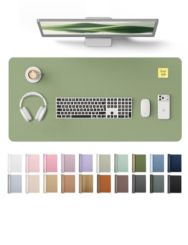 Image of YSAGi Leather Desk Protector, Office Mat, Large Mouse Mat, Non-Slip PU Leather Blotter, Laptop Desk, Waterproof Writing Pad for Office and Home (Bamboo Green, 35.4 inch x 17 inch)