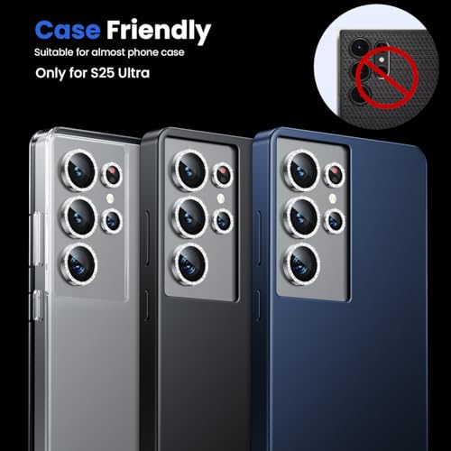Image of WSKEN for Samsung Galaxy S25 Ultra Camera Lens Protector - Ultra Thin | Case Friendly, 9H Shatterproof Tempered Glass, Anti Scratch Metal Circle, Camera Screen Protector Cover Accessories, Glitter