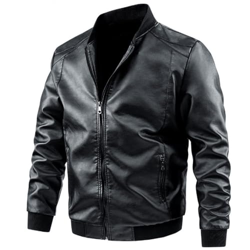 Blouson en Cuir Homme - À Manches Longues Grande Taille PU Veste Hommes Manteau en Cuir Casual Moto Biker Manteau Vestes en Cuir Homme Grande Taille, Noir, 4XL