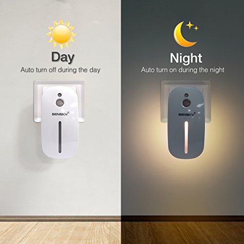 SENSKY Plug in Night Light 2 Levels Brightness Adjustable Soft Warm White Nightlight for Bathroom, Kitchen, Hallway, Stairs, Garages, 2-Pack (with Front Light and Back Light )