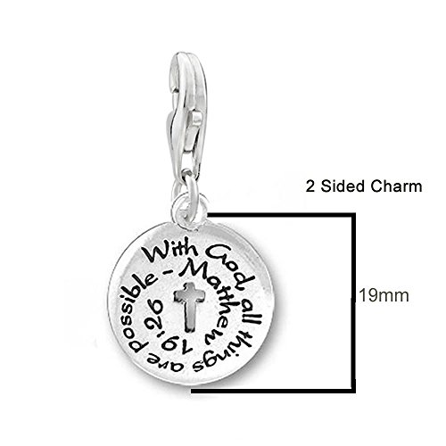 Sexy Sparkles Charm for Bracelets – With God All Things Are Possible Pendant, Clip-On with Lobster Clasp, Zinc Metal Alloy, Fits Chain Link Bracelets and Necklaces2