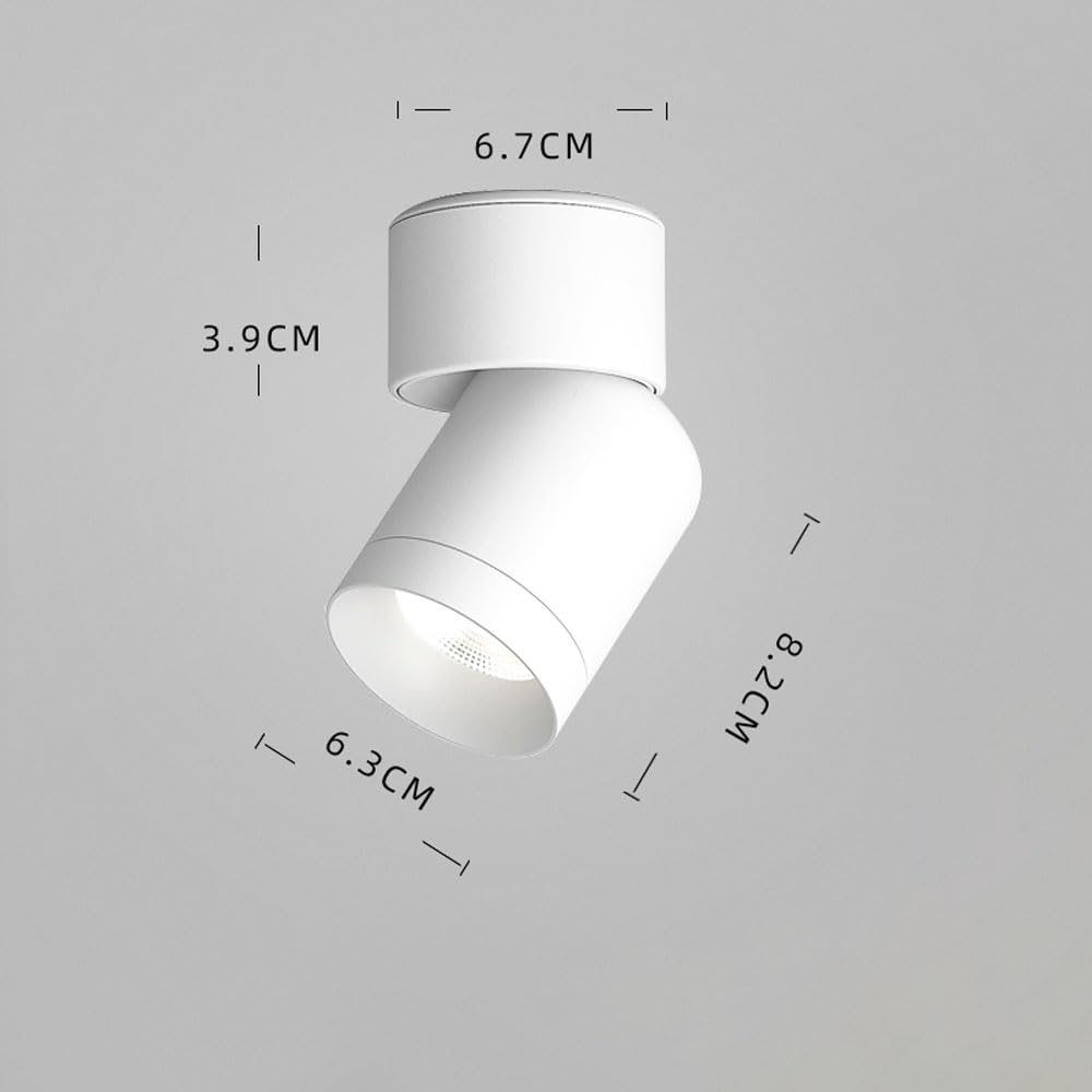 Faretto da soffitto LED da 12 W Moderno Regolabile per Interni Senza Foratura antiriflesso per Balcone corridoio Soggiorno Hotel Ufficio e Bagno,Luce Bianco-Scura 6000K