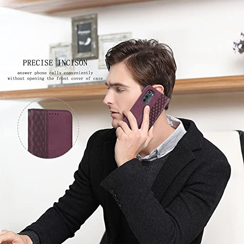 Image of Wallet Case for Motorola Edge 2022 6.6 inch - Moto Edge 2022 Flip Case [Strong Magnetic] PU Leather Folio Case with Card Holder Kickstand Protective Phone Cover - Wine Red