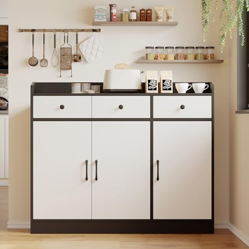 Image of GarveeHome 42.5 in Sideboard Buffet Cabinet with Storage, Wooden Kitchen Storage Cabinet with Adjustable Shelf, Modern Coffee Bar Buffet Table for Living Room Entryway Dining Room