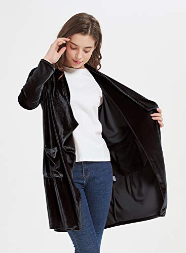 futurino Women's Solid Long Sleeve Velvet Jacket Open Front Cardigan Coat with Pockets Outerwear4