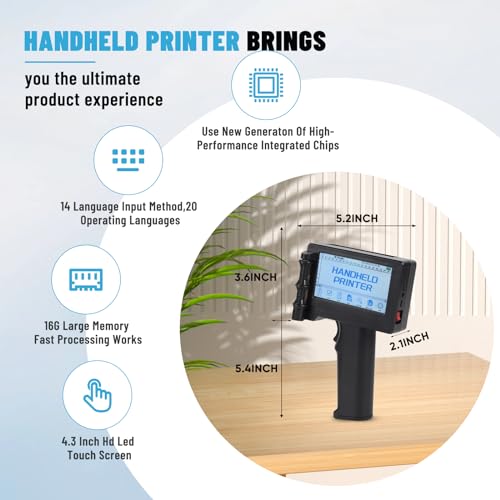 Image of Handheld Inkjet Printer Gun for Any Surface Printing Height 0.08-0.5Inch Inkjet Coder with Fast-Drying Ink for QRCode Barcode Production Date Time Logo Print On Glass Carton Box Wood Cloth Plastic