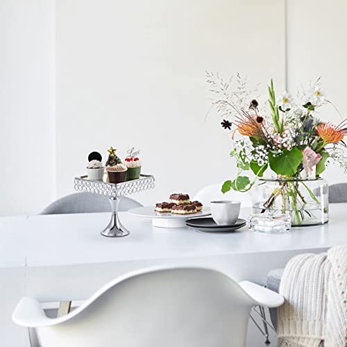 Bstkey 8" Square Wedding Metal Cake Display Stand With Mirror Top Plate, Silver Cupcake Stand With Crystal Beads Decor Pedestal, Dessert Stand For Parties Birthday Afternoon Tea Supplies Centerpiece #TOP4