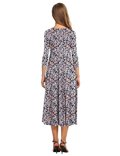 Image of HOTOUCH Women's 3 /4 Sleeve A-line and Flare Midi Long Dress