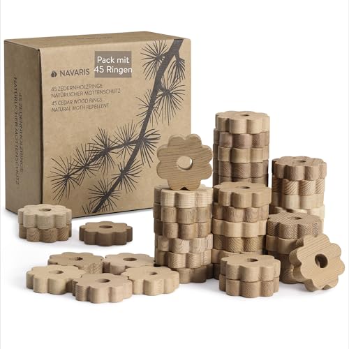 Navaris Anillos de Cedro Armario - Set 45x Anillos para Armarios de Cedro - Ambientadores para Armarios de Cedro - Bloques de Cedro para Ropa Armario - Flor