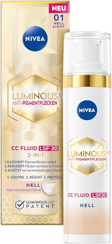 NIVEA Luminous 630 - Crema antimanchas de pigmento CC Fluid FPS 30 para tonos de piel claros, CC Cream con ácido hialurónico y pigmentos de color microencapsulados, crema de día con SPF 30 para una