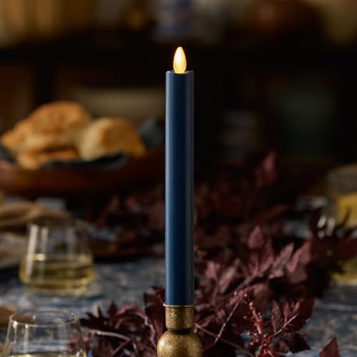 Image of Luminara Flameless Candle Taper (1 inch x 9.5 inch) Melted Top Real Wax Unscented Remote Ready Timer (Blue Opal)