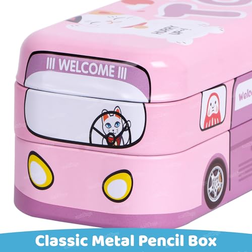 Image of Zest 4 Toyz Pencil Box for Kids Bus-Shaped Metal Pencil Case for Boys and Girls Stationery Organizer with Double Compartments (Pack of 1)-Multicolor