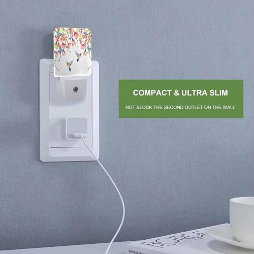 Image of LED Night Light,Summer Hummingbird Butterfly Floral Pattern LED Night Light Plug into Wall with Dusk to Dawn Light Sensor White Energy Efficient Nightlight for Bedroom Hallway Kitchen