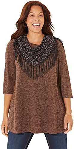 Catherines Women's Plus Size Impossibly Soft Tunic & Scarf Duet - 2X, Chocolate Ganache Brown (0911)