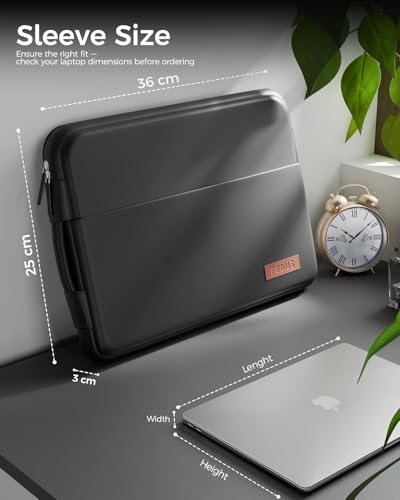 Image of FEDUS ORO Premium Vegan Leather Laptop Sleeve Bag Case 14 inch, Shockproof Office Laptop Cover Pouch Carrying Bag with Accessory Pocket & Handle for MacBook, HP, Dell, Lenovo, Asus for Men & Women