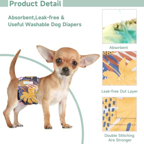 Image of Langsprit Male Belly Bands for Dogs (Pack of 3) - High Absorbing Dog Wraps Male Washable - Reusable Dog Diapers (Yellow Maple Leaves, XX-Large)