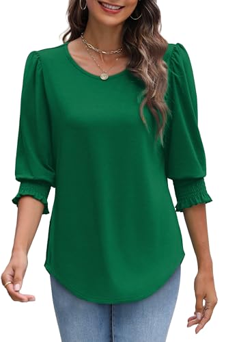 Image of XIEERDUO Blouses for Women Dressy Casual 3 /4 Length Sleeve Womens Tops with Smocked Cuffs