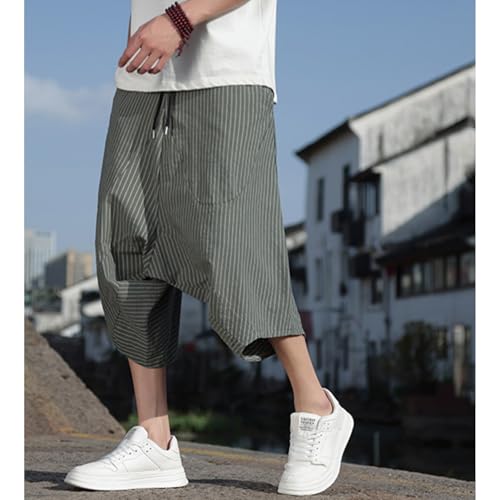 JEShifangjiusu Mens Linen Baggy 3/4 Capri Pants Yoga Shorts with Pockets Summer Beach Short with Drawstring2