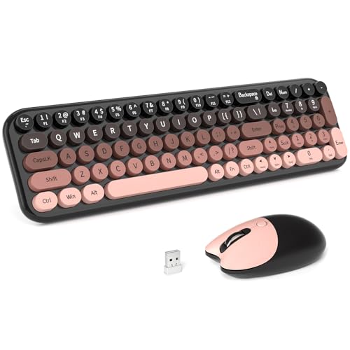 MOFII Wired Retro Typewriter Keyboard and Mouse Combo, Full Size USB Plug & Play for Windows PC Laptop- Black Blue