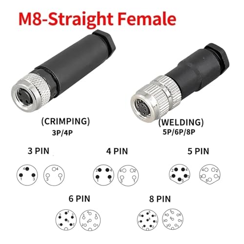 Conector M8 de automatización industrial con diseño recto hembra de 5 pines estanco 3