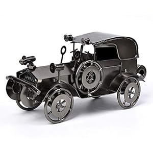 Metal Antique Vintage Car Model QBOSO Handcrafted Collections Collectible Vehicle Toys for Bar or Home Decor Decoration Great Birthday Gift (Black-Silver, Large