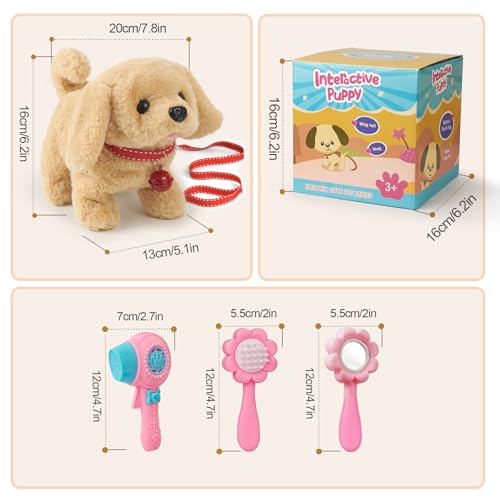 Elektronisches Haustier Hund,Spielzeug Hund mit Leine der Läuft und Bellt für Kleinkinder Mädchen Junge 3 4 5 Jahre alt - Labrador