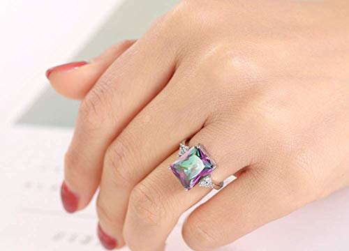 Hengsun 925 Silver Colorful Zircon Women's Ring Fashion Trend Purple Crystal Stone Female Ring Temperament High-End Purple Zircon Women's Ring (Us9) #TOP3