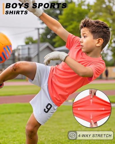 Image of Boys Shirts Athletic Dry Fit Neon T Shirts Short Sleeve Kids Youth Moisture Wicking Quick Dry Sports Training Performance Tee
