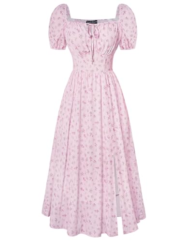 Image of Scarlet Darkness Women's Floral Corset Dress with Split 2026 Summer Spring Square Neck Midi Milkmaid Dresses Pink Green Floral XL