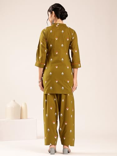 Image of Vbuyz Women's Printed & sequience work A-line Cotton Pink Kurta Pant With Dupatta