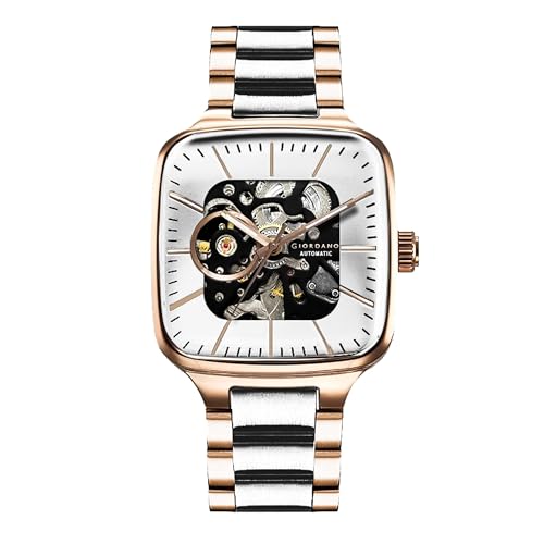 Image of Giordano Luxury Watch for Men - Automatic Skeleton Square Dial, Stainless Steel Strap, Premium Mechanical Movement
