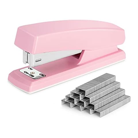 Deli Stapler, Desktop Staplers with 640 Staples, Office Stapler, 25 Sheet Capacity, Pink Cover
