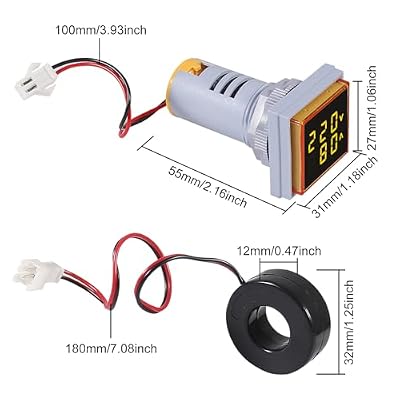2pcs AC 60-500V 0-100A Digital Ammeter Voltmeter, 22mm Square LED Dual Display Voltage Gauge with Transformer, 110v 220v Voltage Tester Current Meter (Yellow)