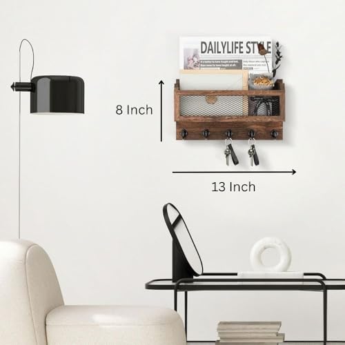 Image of PEDEX - Wall Mounted Wooden Key Holder Organizer with Storage Shelf | Multipurpose Entryway Organizer for Keys, Sunglasses, Mail, Plants Great for use in entryways, hallways, Kitchens, or Offices