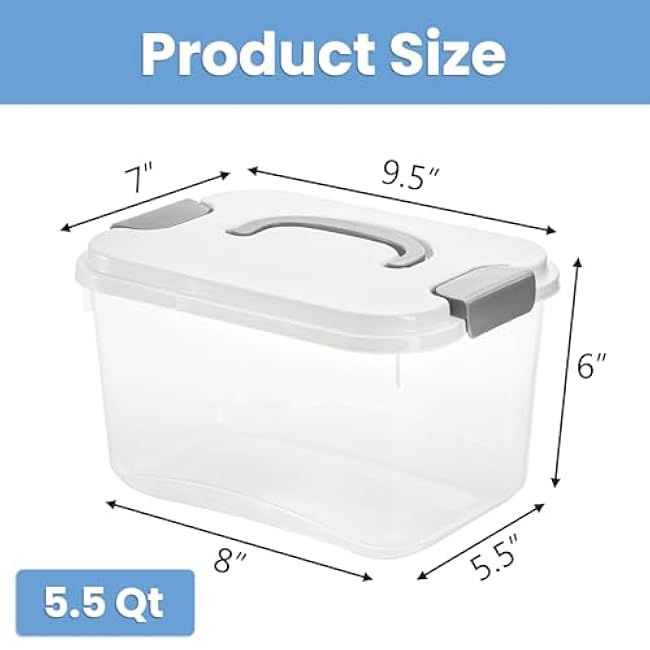 Elsjoy 8 Pack 5.5 Quart Plastic Storage Bins with Lid and Handle, Clear Latch Storage Box Stackable Organizing Bins, Lidded Storage Container for Home, Office