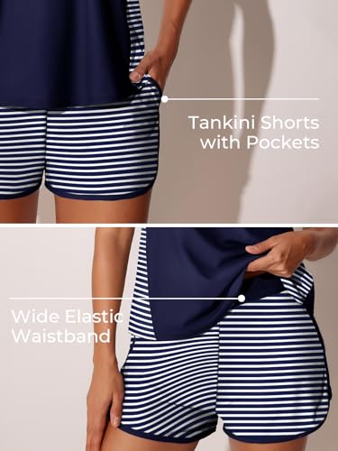 Image of Summer Mae Blouson Tankini Swimsuits for Women 2026 Tummy Control Two Piece Bathing Suits with Sporty Pockets Swim Shorts