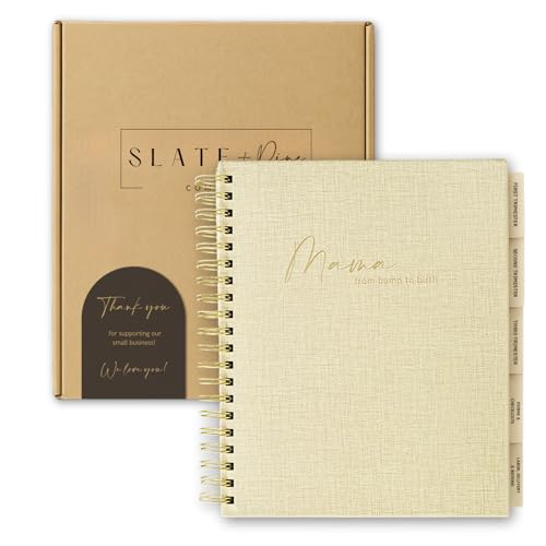 Pregnancy Journal & Planner for Moms - Hardcover Spiral Journal Notebook w/Gold Accent - w/Blank Calendar Pages Customizable Baby Memory Book, Prompts, Photo Album - Ideal Pregnancy Gifts