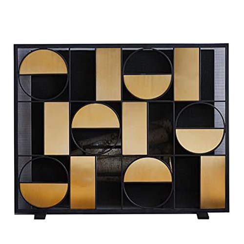 Pantalla Chimenea Klein Geometrisch Kaminschirm Einzelpanel, Feuerfunkenschutz für Wohnzimmer Schlafzimmer Kamin Dekor, Massiver Schmiedeeiserner Rahmen mit Metallgitter Cover