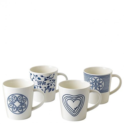 Blue Love Mugs Mixed, Set of 4, Ellen Degeneres Collection by Royal Doulton